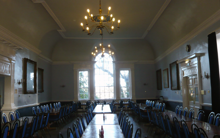 The dining room at Hatfield College, formerly the Red Lion Coaching Inn.